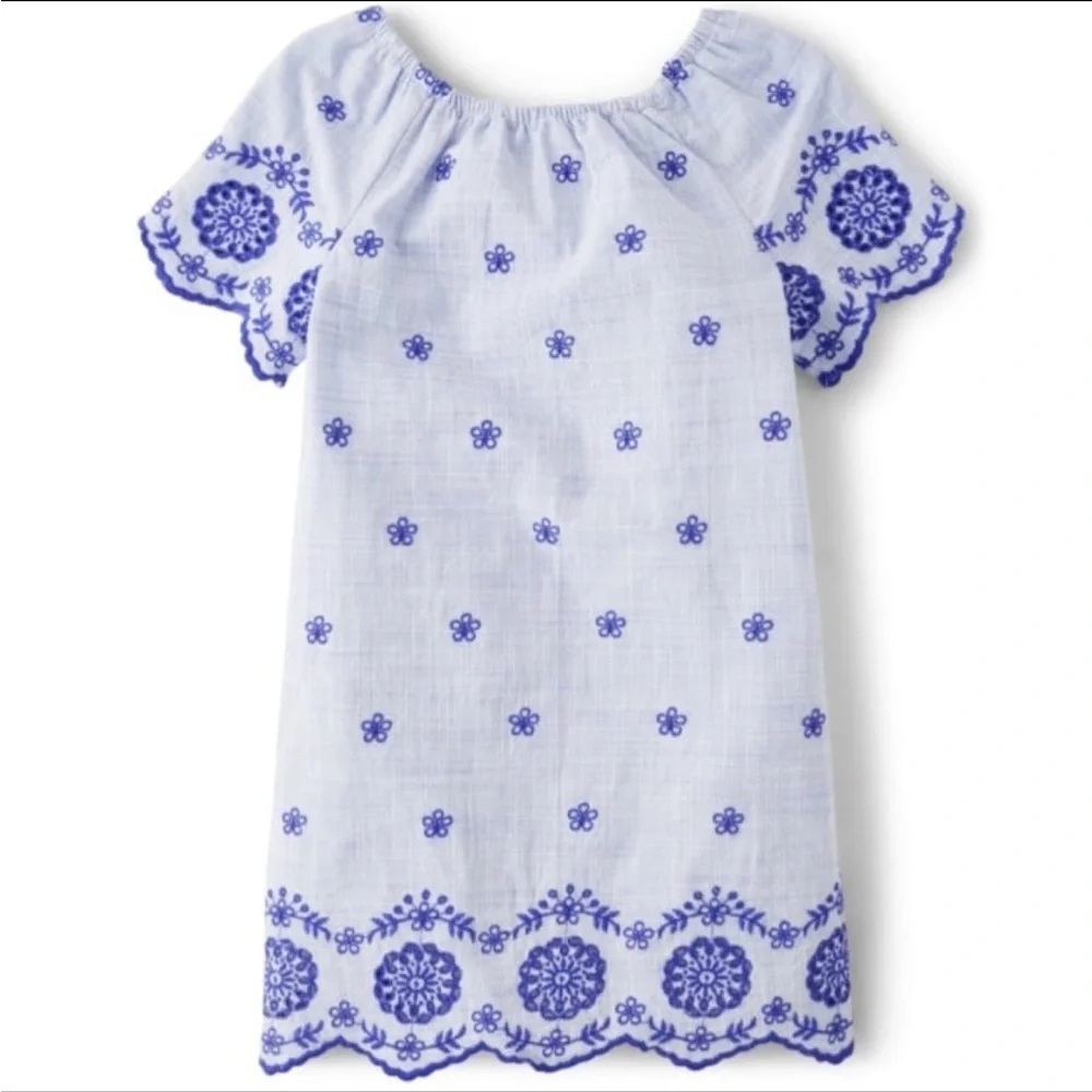 Gymboree Girls Bon Voyage Embroidered Shift Dress Blue White NWT Size 10